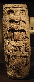 Pre-Columbian Art. Maya. Mexico. Column depicting a man Pre-Columbian Art. Maya. Mexico. Column depicting a man