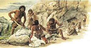Paleolithic Collection: Prehistory. Paleolithic. Hunters manufacturing weapons