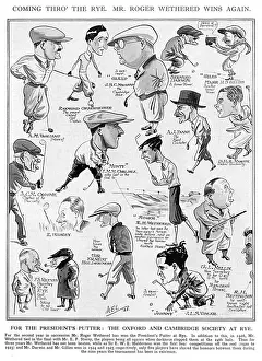 Prints of A cartoon by Mel featuring some of the competitors in the Presidentss Putter East Sussex Prints: The Presidents Putter 1928 Print, Rye Golf Club