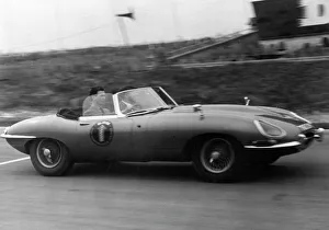 Prince Michael of Kent driving an E-type Jaguar at Brands Ha Prince Michael of Kent driving an E-type Jaguar at Brands Ha