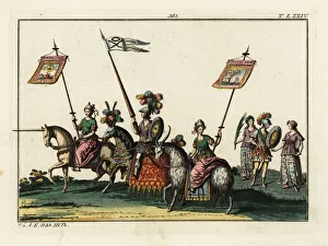 Procession of riders on unicorn, goat and horse Procession of riders on unicorn, goat and horse