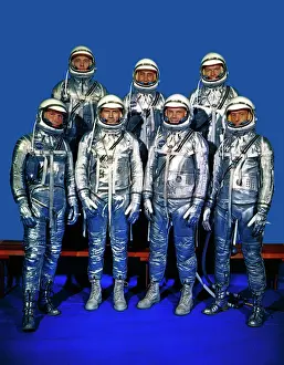 Prints of The original 7 Project Mercury astronauts. Top row (l to r): Alan Shepard, V I Gus Grissom, L G Cooper. Front row (l to r). Walter M Schirra, D K Slayton John Glenn and Scott Carpenter Space Exploration Prints: Project Mercury 7 Print: The Original Seven Astronauts