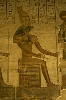 Ptolemaic temple of Hathor and Maat. God Horus. Seated figur Ptolemaic temple of Hathor and Maat. God Horus. Seated figur