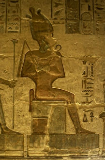 Ptolemaic temple of Hathor and Maat. God Osiris. Seated figu Ptolemaic temple of Hathor and Maat. God Osiris. Seated figu