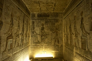 Ptolemaic temple of Hathor and Maat. Seated gods. Egypt Ptolemaic temple of Hathor and Maat. Seated gods. Egypt