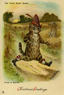 Room Prints: 19th Century Puss in Boots Print - Country Lane Scene