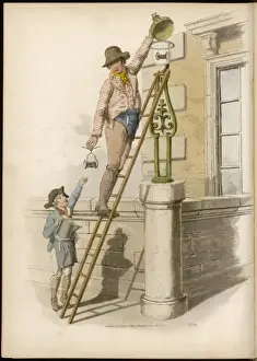 19th Century Cityscape Prints: Pyne - Lamp Lighter
