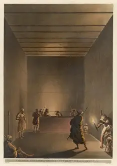 Prints of Chamber and sarcophagus in the Great Pyramid of Gizeh, showing men working by torchlight Egyptian Pyramids And Tomb Prints: Print of the Great Pyramid's Inner Chamber