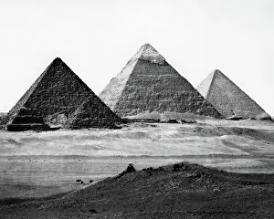 Prints of Three pyramids, Egypt. Date: 1857 Egyptian Pyramids And Tomb Prints: Three Pyramids, Egypt Print 1857