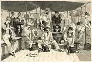 Quarantine Precautions Print: Passengers Washing Clothes on Board the Neva