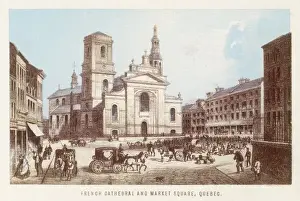 Quebec City Landmarks Prints: Quebec / Cathedral / Square