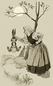 Vintage Rabbit Illustrations Prints: A Rabbit by the Ears