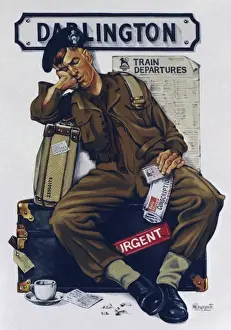 Room Prints: Exhausted Conscript at Darlington Railway Station Print