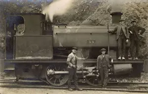 Steam Locomotive Pictures Prints: Railway workers pose with steam engine