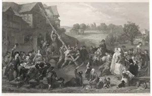 English Countryside Life Prints: Raising the Maypole