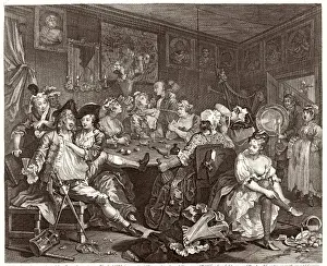William Hogarth Prints: The Rakes Progress Print: Tavern Scene
