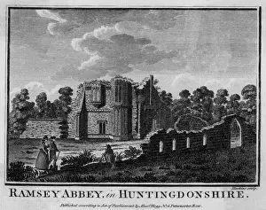Prints of The ruins of the Benedictine Abbey of Ramsey, formerly in Huntingdonshire but now in Cambridgeshire. Date: circa 1770 Huntingdonshire Prints: Circa 1770 Print of Ramsey Abbey, Cambridgeshire Ruins