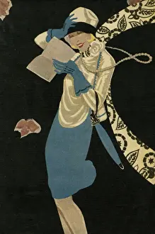Print of a Woman Reading on a Windy Autumn Day