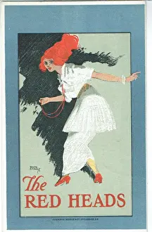Prints of Promotional postcard for The Red Heads vividly coloured musical revue in one scene by William Le Baron; music Robert Hood Bowers Exeter Prints: The Red Heads Print, 1914 Musical Revue Scene