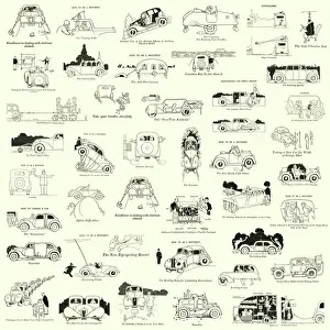 Heath Robinson Prints: Heath Robinson Motorcars Repeating Pattern Print
