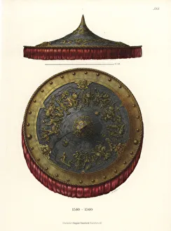 Richly decorated German shield from the mid 16th century Richly decorated German shield from the mid 16th century