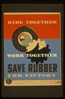 Vintage War Posters UK Prints: Ride together - work together - save rubber for victory