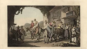Riders at a donkey post-house, France, 18th century Riders at a donkey post-house, France, 18th century