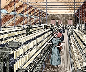 Ring Spinning. Manufacturing process of cotton yarn. 19th ce Ring Spinning. Manufacturing process of cotton yarn. 19th ce