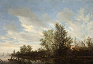 River Landscape with Figures in Boats and Church in the Dist River Landscape with Figures in Boats and Church in the Dist