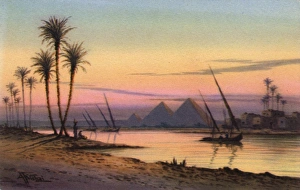 The River Nile and the Pyramids of Giza, Cairo, Egypt The River Nile and the Pyramids of Giza, Cairo, Egypt