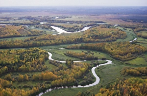 River Sosva meanders, forest and meadows (used River Sosva meanders, forest and meadows (used