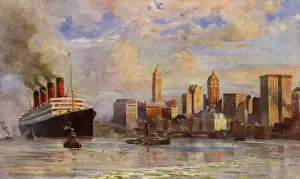 RMS Aquitania Setting Sail from New York Print, 1923