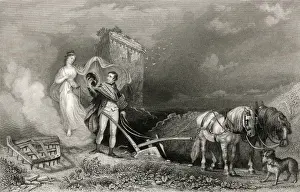 Prints of ROBERT BURNS Scottish national poet with his muse: she interrupts him as he ploughs, and inspires him to write poetry Date: 1759 - 1796 Robert Burns Prints: Robert Burns with Muse Print 1759-1796