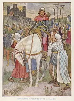 Robin Hood Print, Peasants Thanking Him in Armour