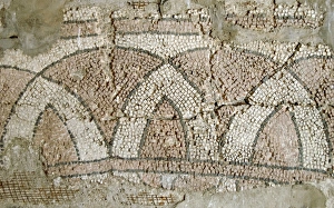 Roman Art. Mosaic in the courtyard of the Butrint Museum. De Roman Art. Mosaic in the courtyard of the Butrint Museum. De