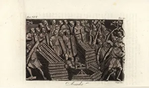 Roman legionaries with ballista during a siege Roman legionaries with ballista during a siege