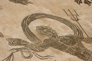 Roman mosaic. Neptune riding a chariot. Ostia Antica. Italy Roman mosaic. Neptune riding a chariot. Ostia Antica. Italy