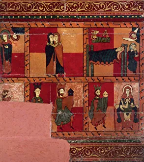 Romanesque altar from Sagas. The Visitation, Nativity and Ad Romanesque altar from Sagas. The Visitation, Nativity and Ad