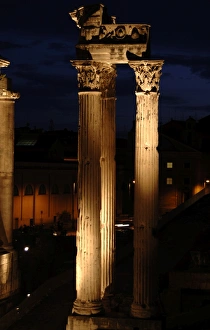 Rome. Roman Forum. Night view of the Temple of Concord Rome. Roman Forum. Night view of the Temple of Concord
