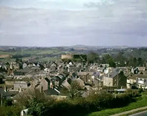 Totnes Castle Prints: Rooftop view of Totnes and castle, Devon