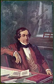 Prints of GIOACCHINO ROSSINI composing his opera Il Barbieri di Seviglia, first performed on 20 February 1816 Opera Prints: Print of Rossini composing Il Barbieri di Seviglia