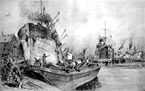 Royal Engineers unloading ships at Surrey Docks, London, 194 Royal Engineers unloading ships at Surrey Docks, London, 194