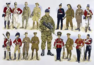 Prints of The Royal Regiment of Fusiliers, formed in 1968 from the Royal Northumberland Fusiliers (top right), the Royal Warwickshire Fusiliers (bottom right) Related Prints: Royal Regiment of Fusiliers Print - Colour Wash Background