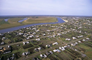 Russian village Garyi stretching along the river Sosva bank Russian village Garyi stretching along the river Sosva bank