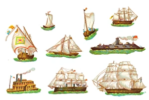 Sailing boats and ships on nine Victorian scraps Sailing boats and ships on nine Victorian scraps