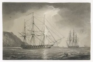 Sailing Ship Prints: Lightning Strikes a Sailing Warship Print