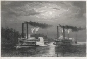 Sailing Ship Prints: Natchez and Eclipse Print: A Mississippi River Steamboat Rivalry