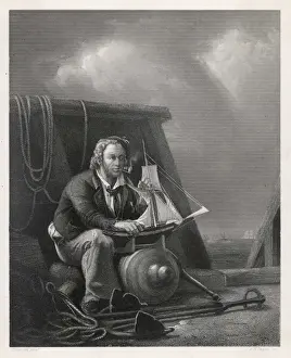 Maritime Art Prints: Sailor with Model Ship