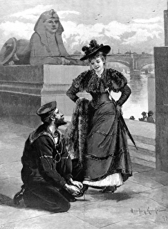 Sailor tying a ladies shoe, Thames Embankment, 1893 Sailor tying a ladies shoe, Thames Embankment, 1893