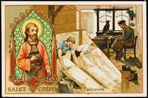 Prints of SAINT CRISPIN Patron saint of tanners and shoemakers : his feast-day is also the date of the battle of Agincourt, as Shakespeare reminds us. Date: circa 285 Battle Of Agincourt Prints: Print of Saint Crispin, circa 285